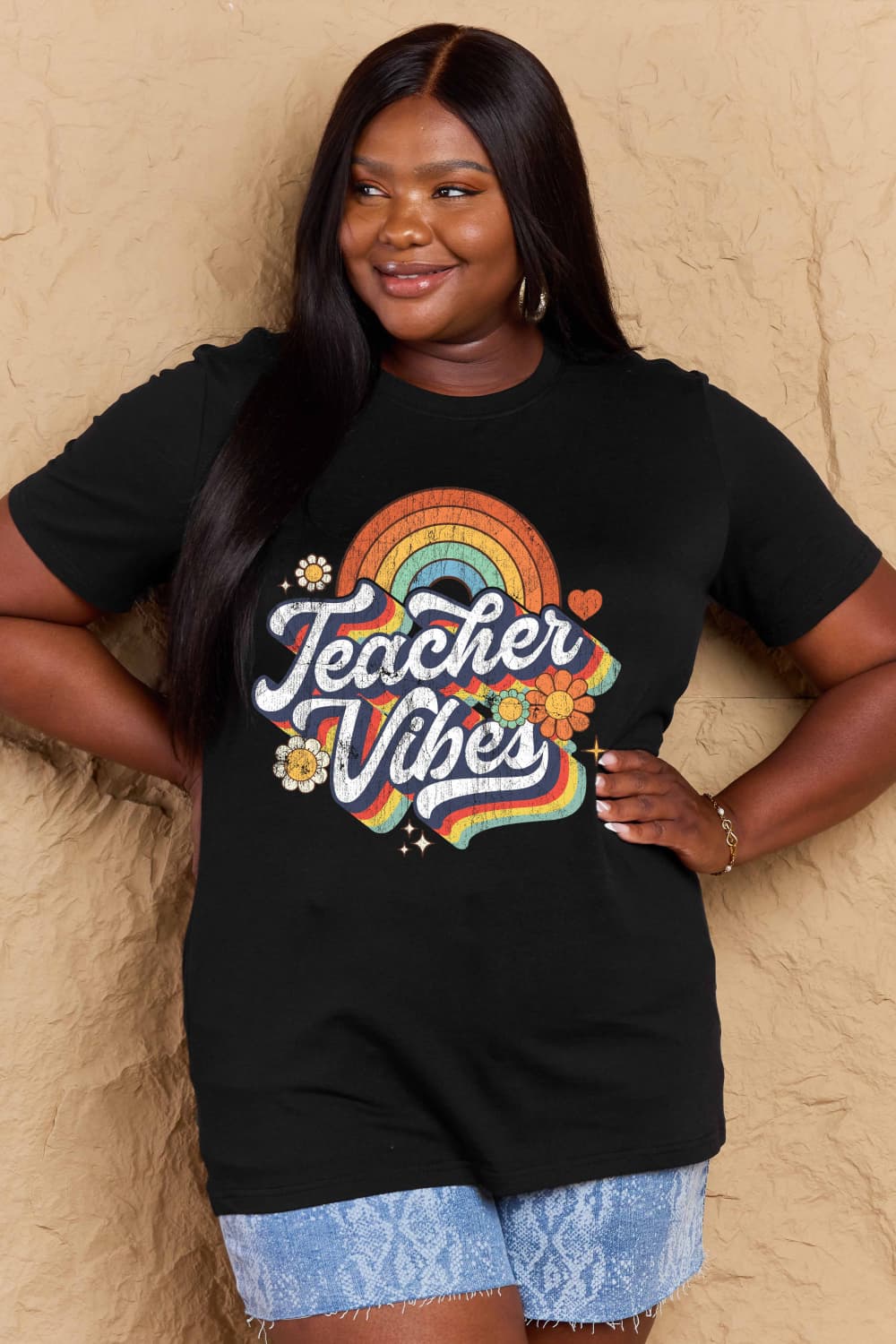 Simply Love Full Size TEACHER VIBES Graphic Cotton T-Shirt - Bella Blue Styles