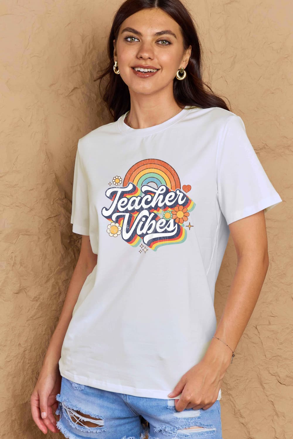 Simply Love Full Size TEACHER VIBES Graphic Cotton T-Shirt - Bella Blue Styles