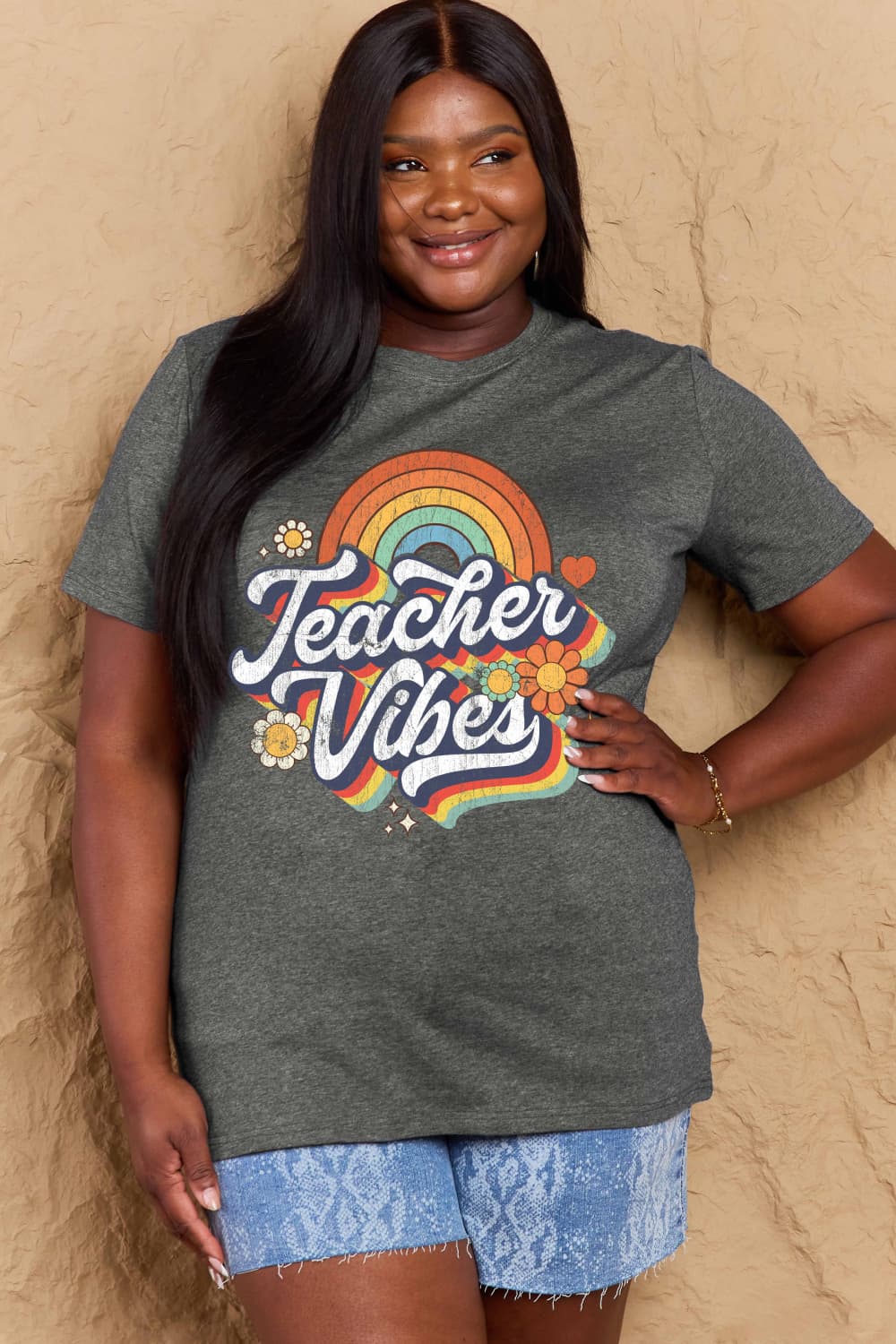 Simply Love Full Size TEACHER VIBES Graphic Cotton T-Shirt - Bella Blue Styles