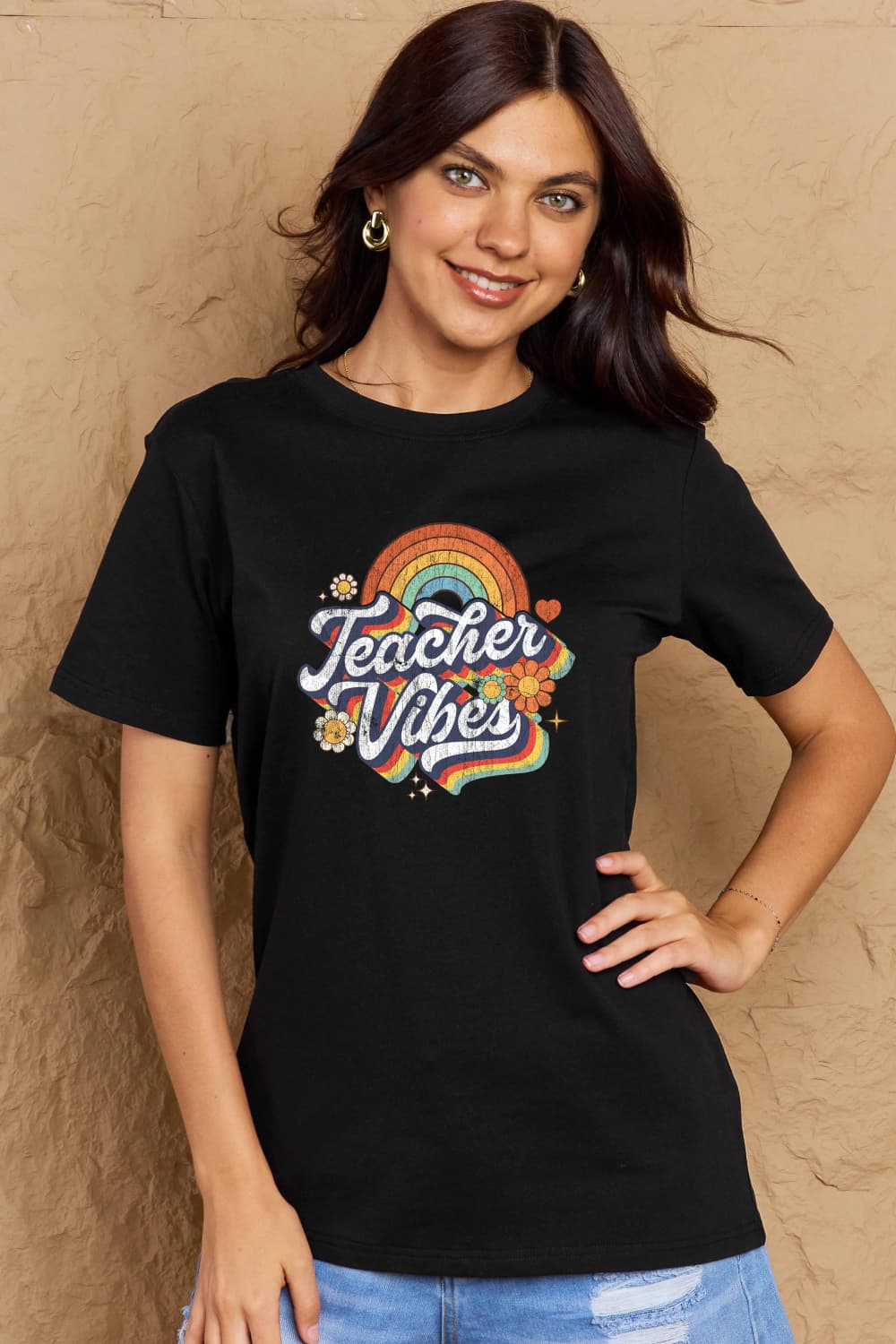 Simply Love Full Size TEACHER VIBES Graphic Cotton T-Shirt - Bella Blue Styles