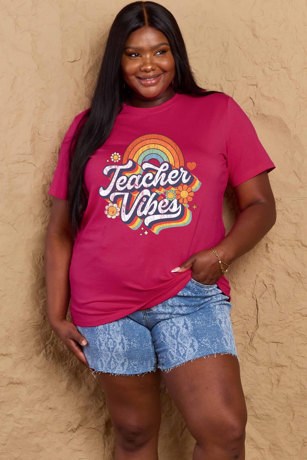 Simply Love Full Size TEACHER VIBES Graphic Cotton T-Shirt - Bella Blue Styles