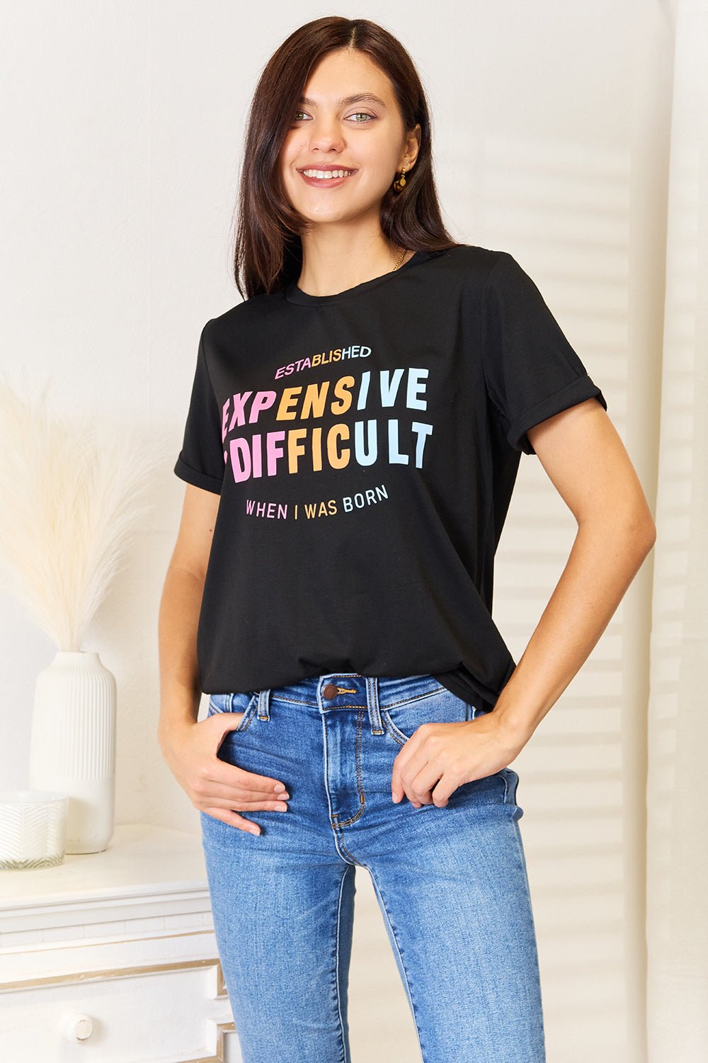 Simply Love Slogan Graphic Cuffed Sleeve T-Shirt - Bella Blue Styles