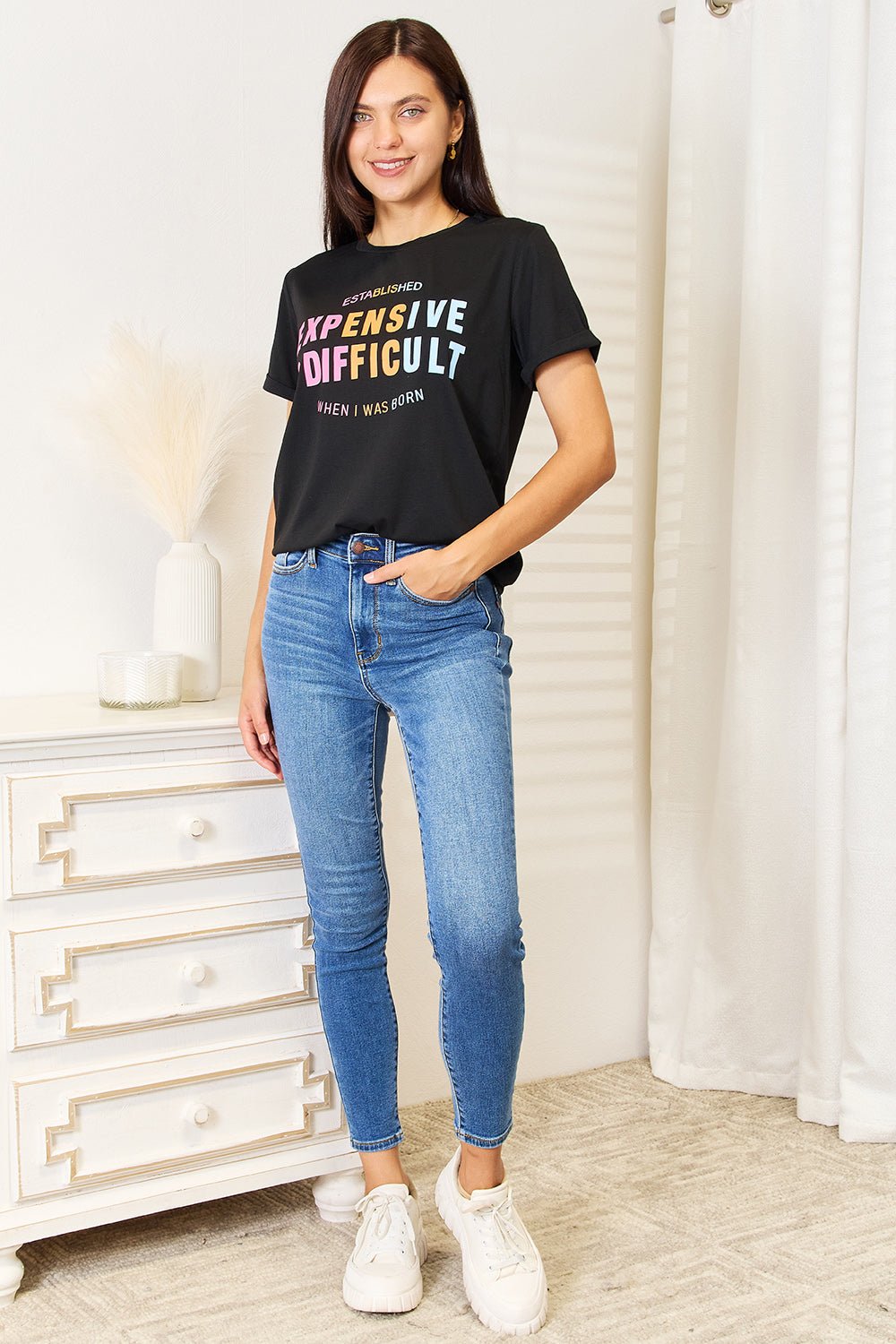 Simply Love Slogan Graphic Cuffed Sleeve T-Shirt - Bella Blue Styles