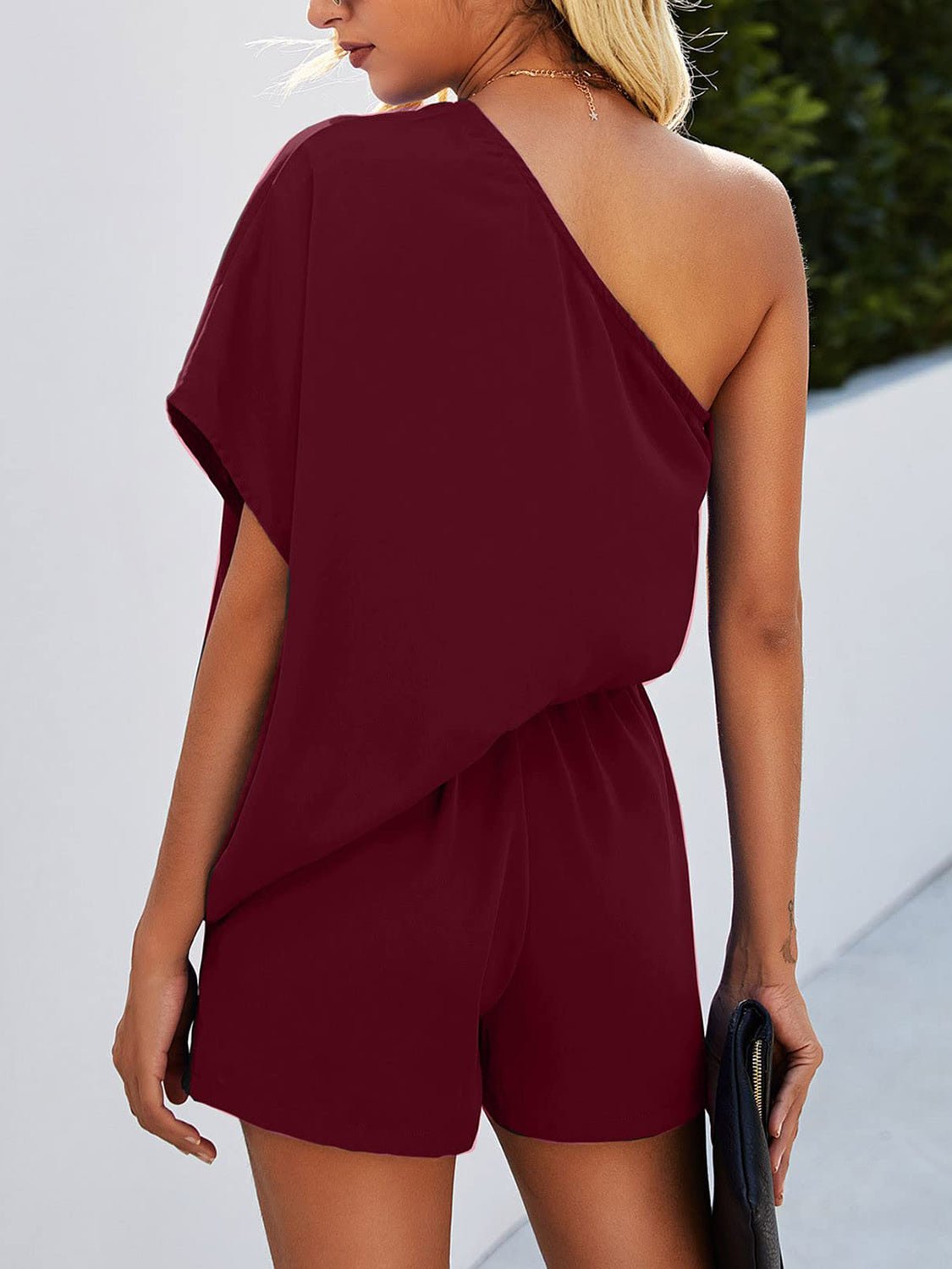 Single Shoulder Batwing Sleeve Romper - Bella Blue Styles