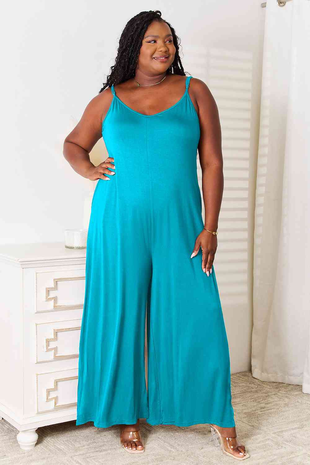 Skylar Spaghetti Strap Tied Wide Leg Jumpsuit - Bella Blue Styles