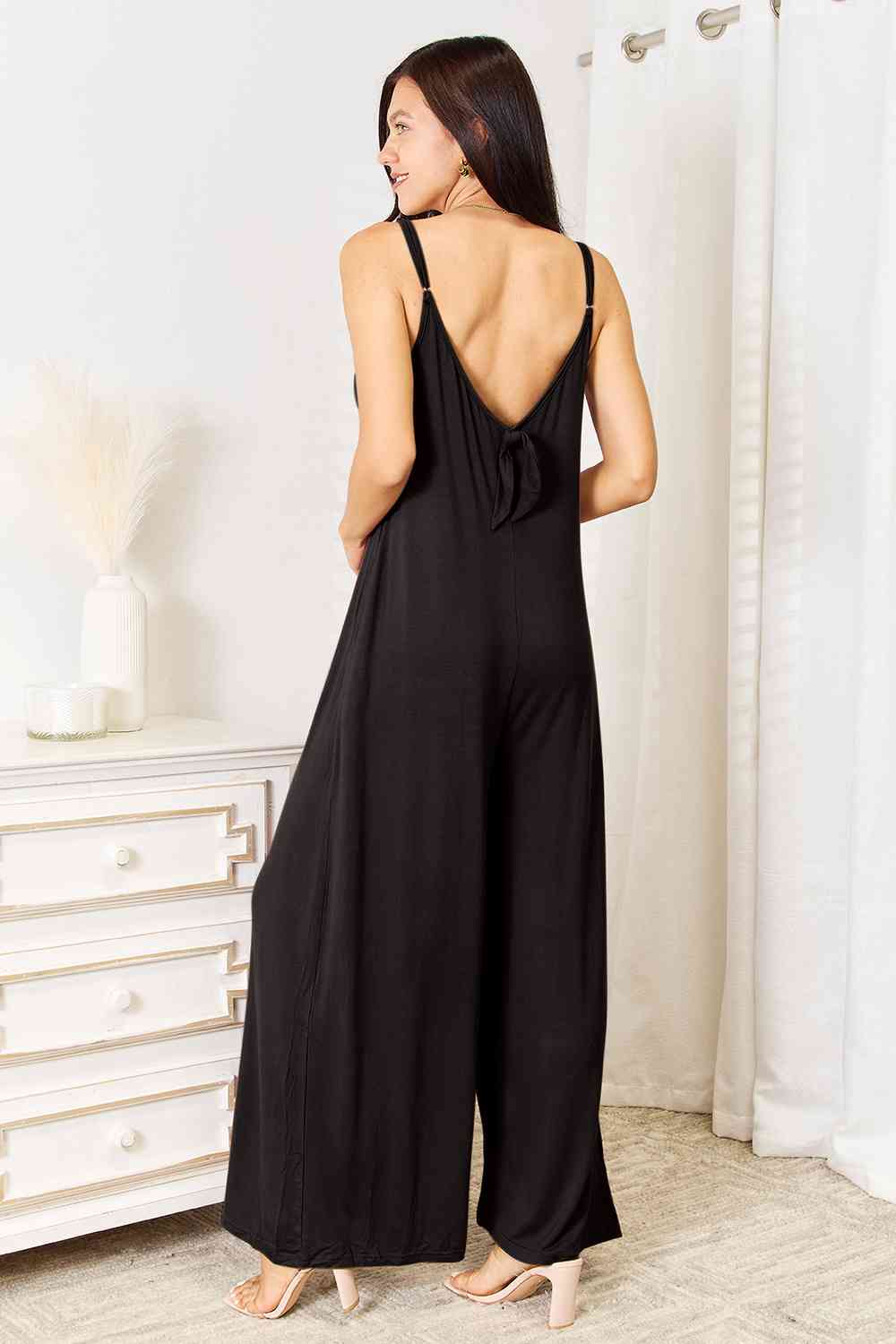 Skylar Spaghetti Strap Tied Wide Leg Jumpsuit - Bella Blue Styles