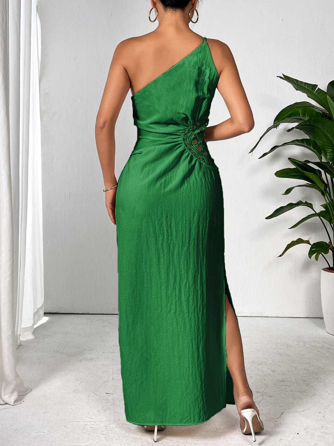 Slit One Shoulder Sleeveless Maxi Dress - Bella Blue Styles