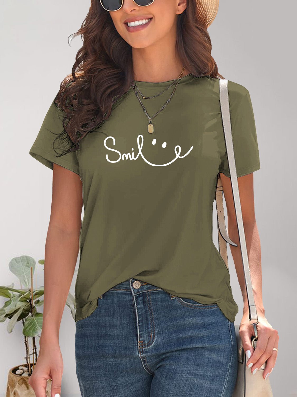 SMILE Round Neck Short Sleeve T-Shirt - Bella Blue Styles