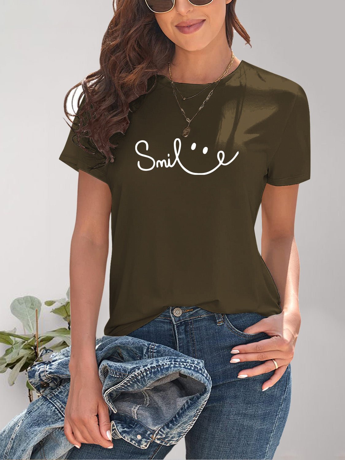 SMILE Round Neck Short Sleeve T-Shirt - Bella Blue Styles