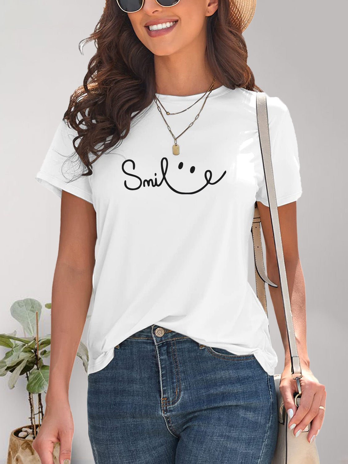 SMILE Round Neck Short Sleeve T-Shirt - Bella Blue Styles