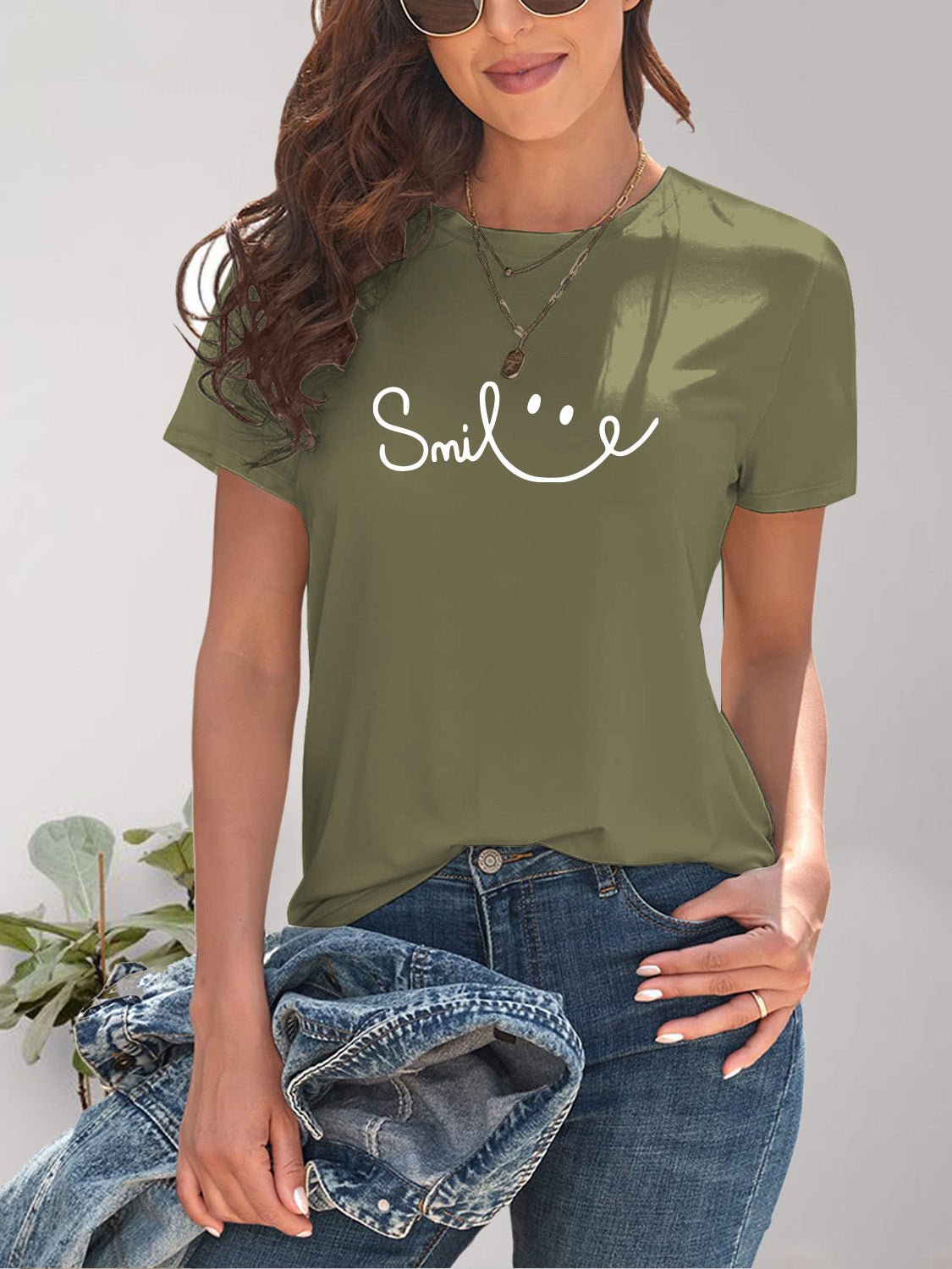 SMILE Round Neck Short Sleeve T-Shirt - Bella Blue Styles