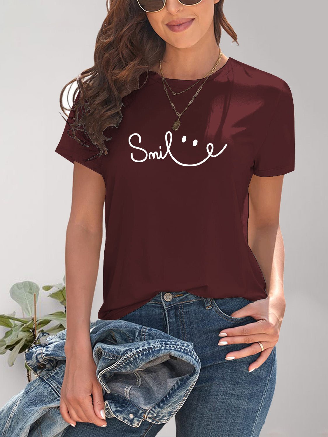 SMILE Round Neck Short Sleeve T-Shirt - Bella Blue Styles