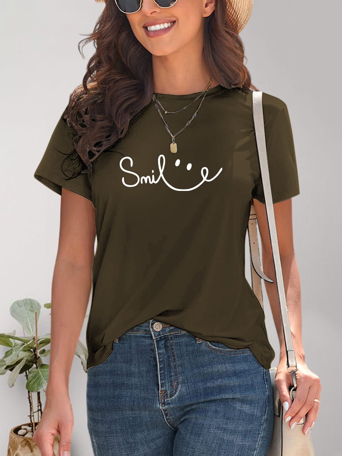 SMILE Round Neck Short Sleeve T-Shirt - Bella Blue Styles