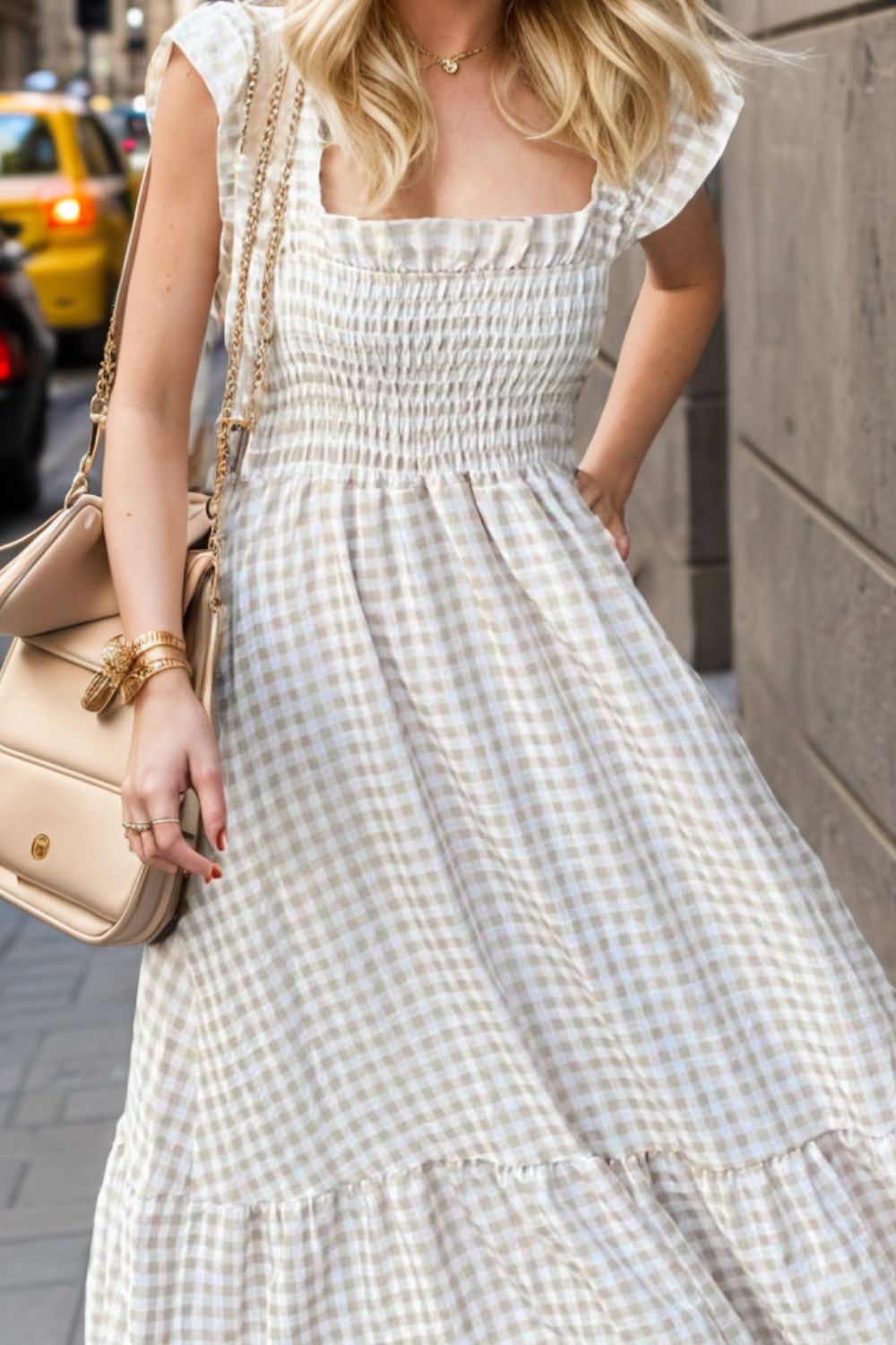 Smocked Ruffled Plaid Ruffle Hem Dress - Bella Blue Styles