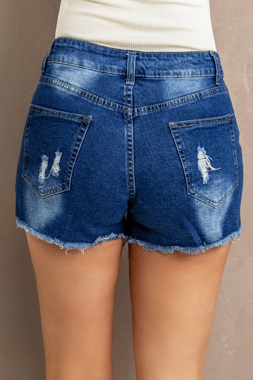 Spliced Lace Distressed Denim Shorts - Bella Blue Styles