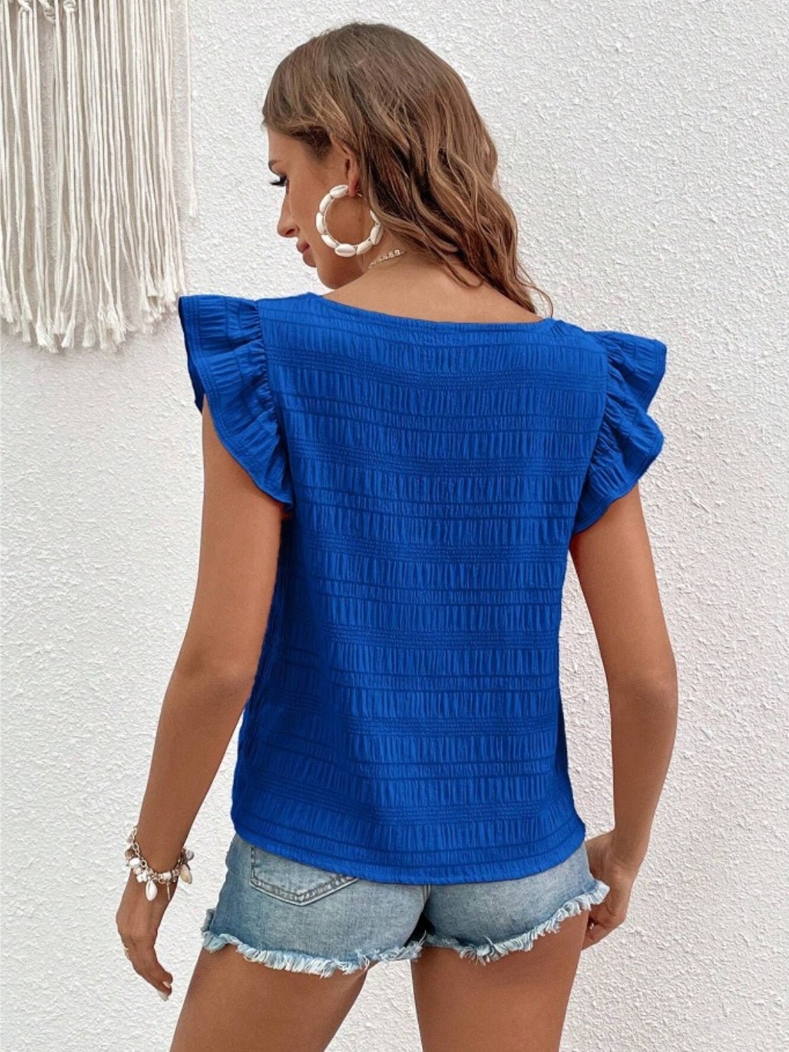 Square Neck Cap Sleeve Blouse - Bella Blue Styles