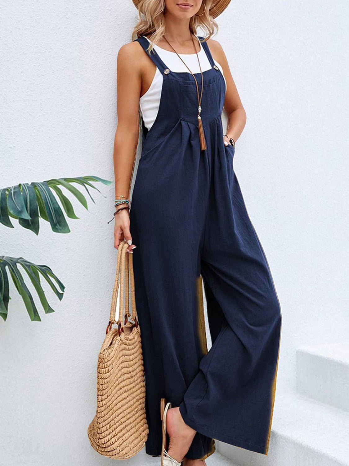 Square Neck Wide Strap Overalls - Bella Blue Styles