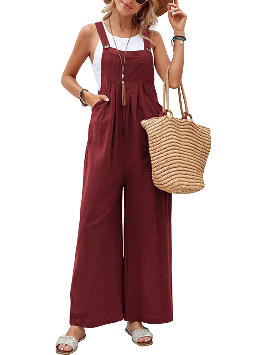 Square Neck Wide Strap Overalls - Bella Blue Styles