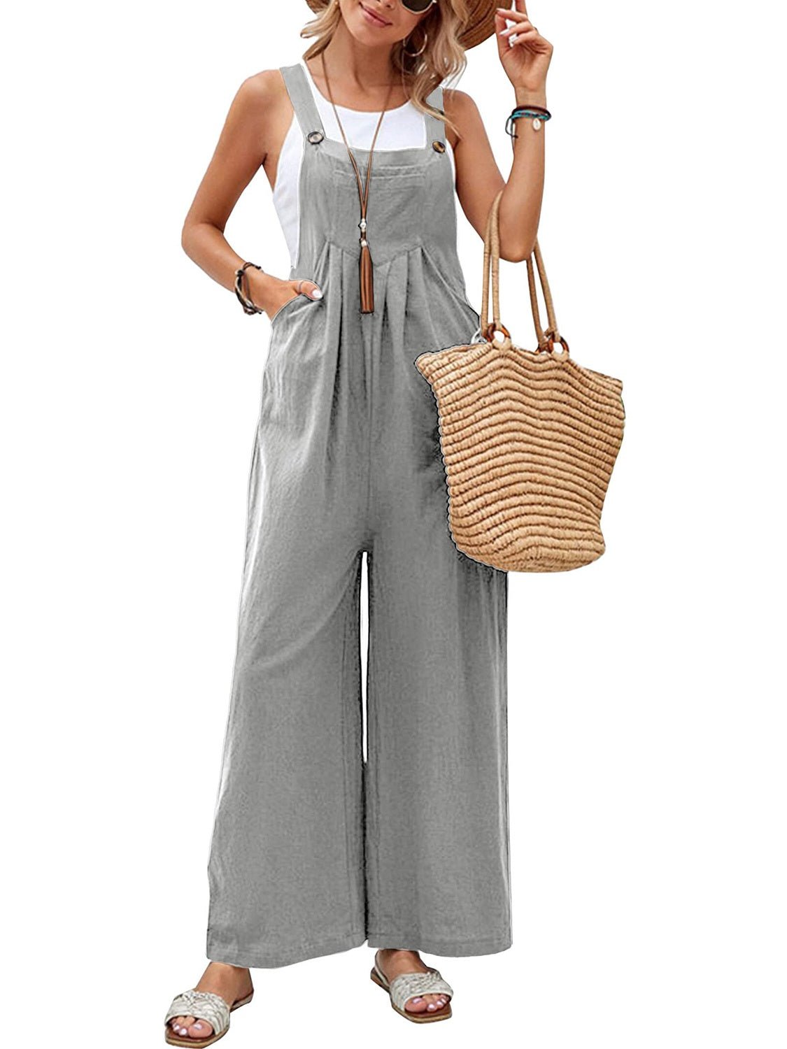 Square Neck Wide Strap Overalls - Bella Blue Styles