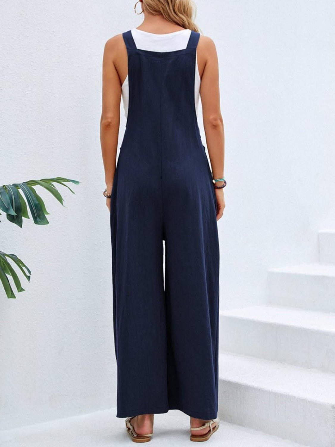 Square Neck Wide Strap Overalls - Bella Blue Styles