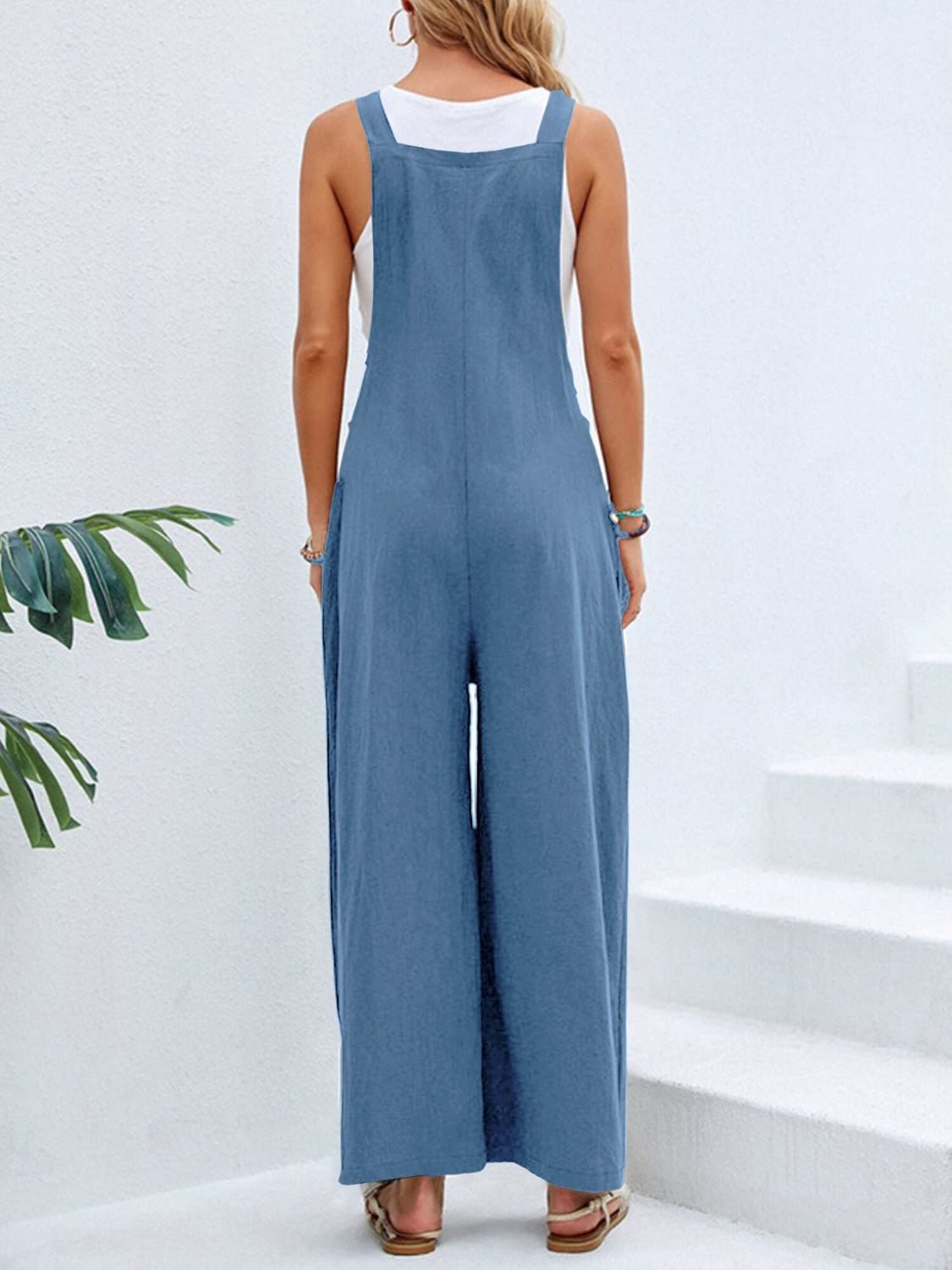 Square Neck Wide Strap Overalls - Bella Blue Styles