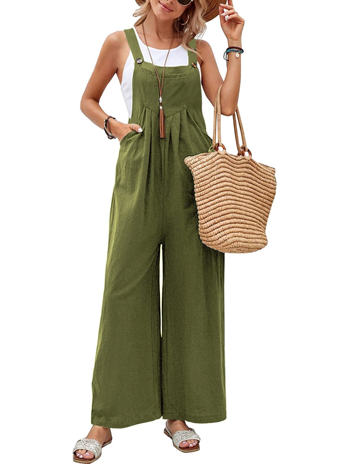 Square Neck Wide Strap Overalls - Bella Blue Styles