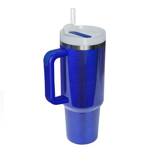 Stainless Steel Tumbler with Handle and Straw - Bella Blue Styles