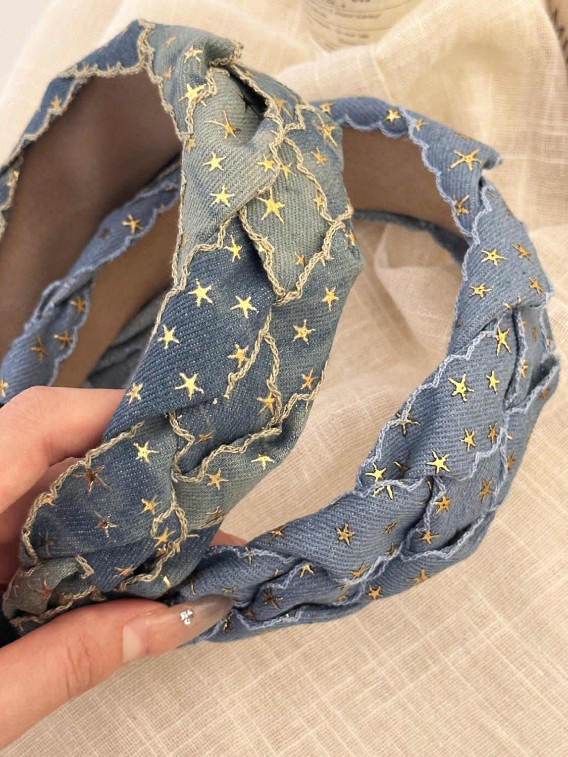 Star Braided Wide Denim Headband - Bella Blue Styles