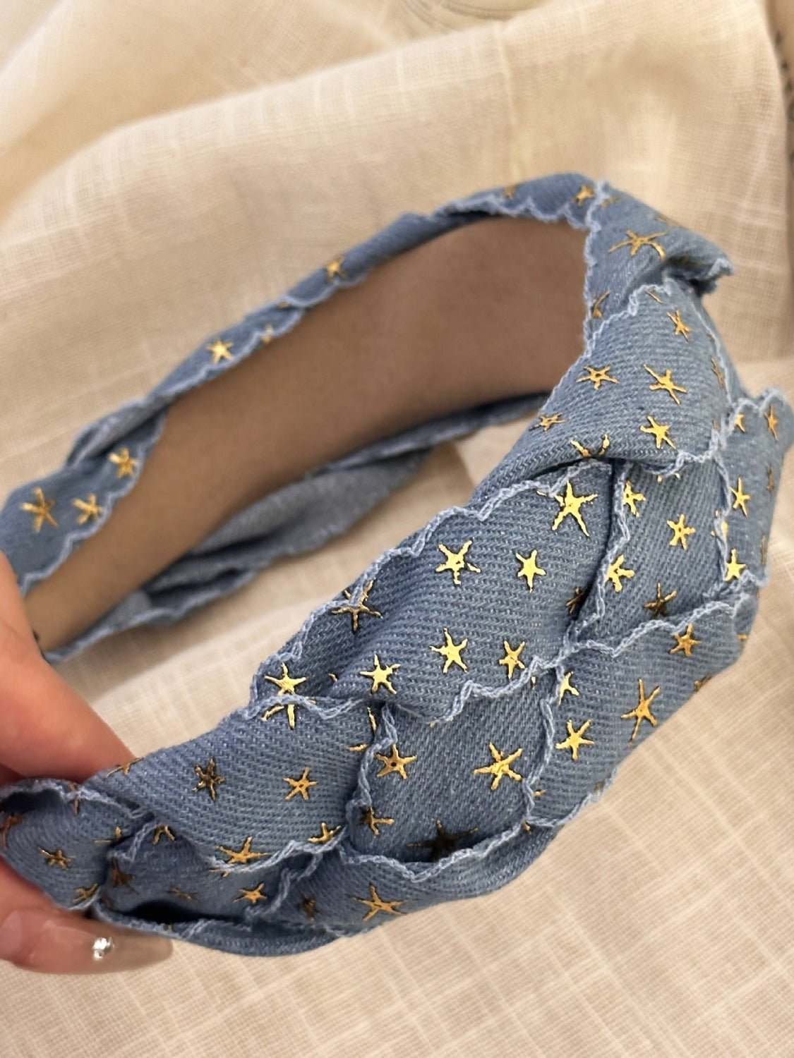 Star Braided Wide Denim Headband - Bella Blue Styles