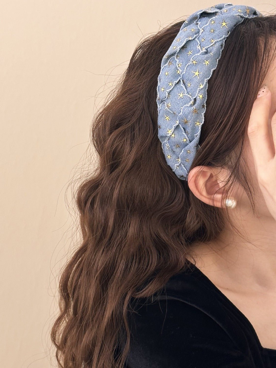 Star Braided Wide Denim Headband - Bella Blue Styles