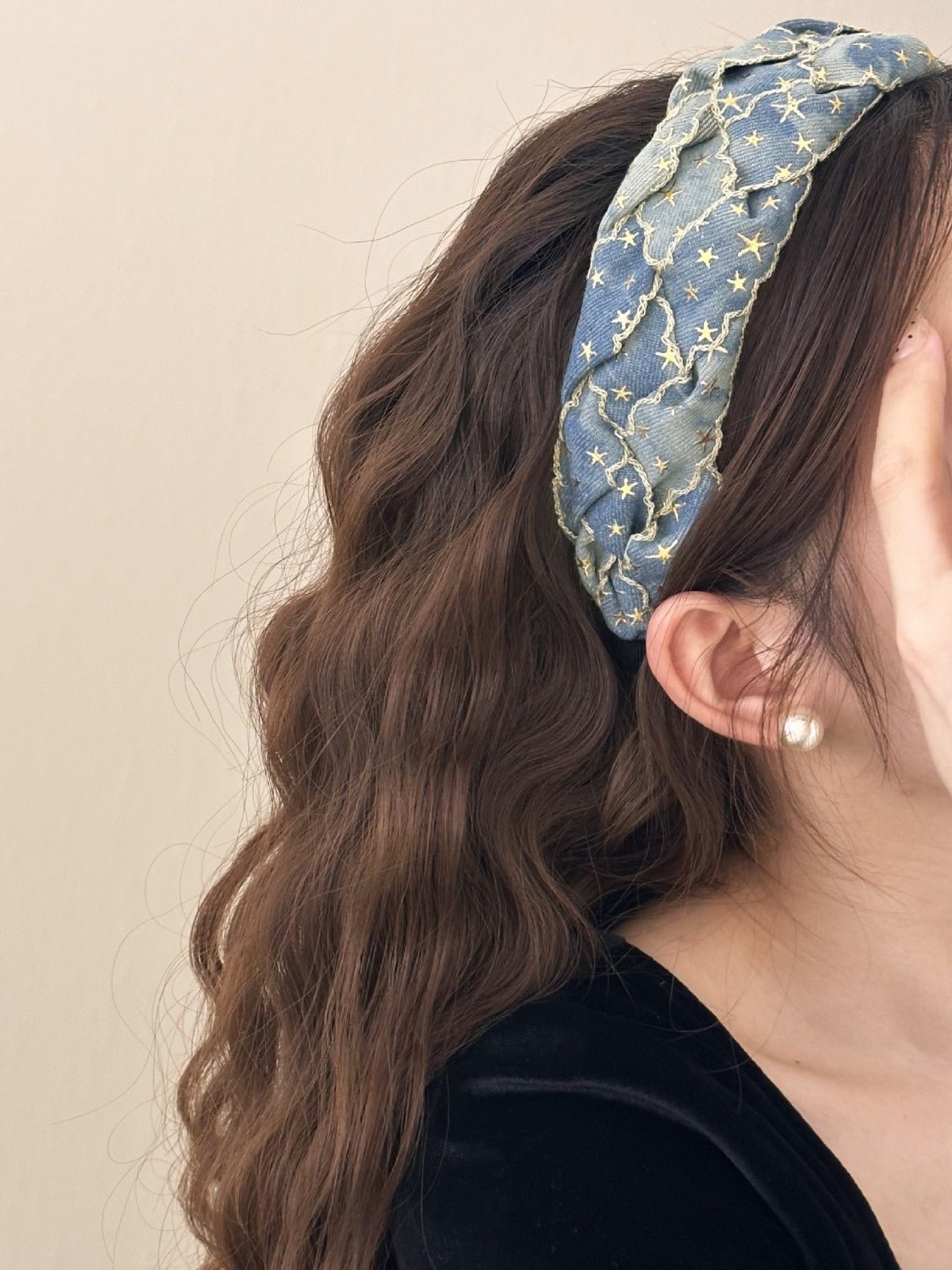 Star Braided Wide Denim Headband - Bella Blue Styles