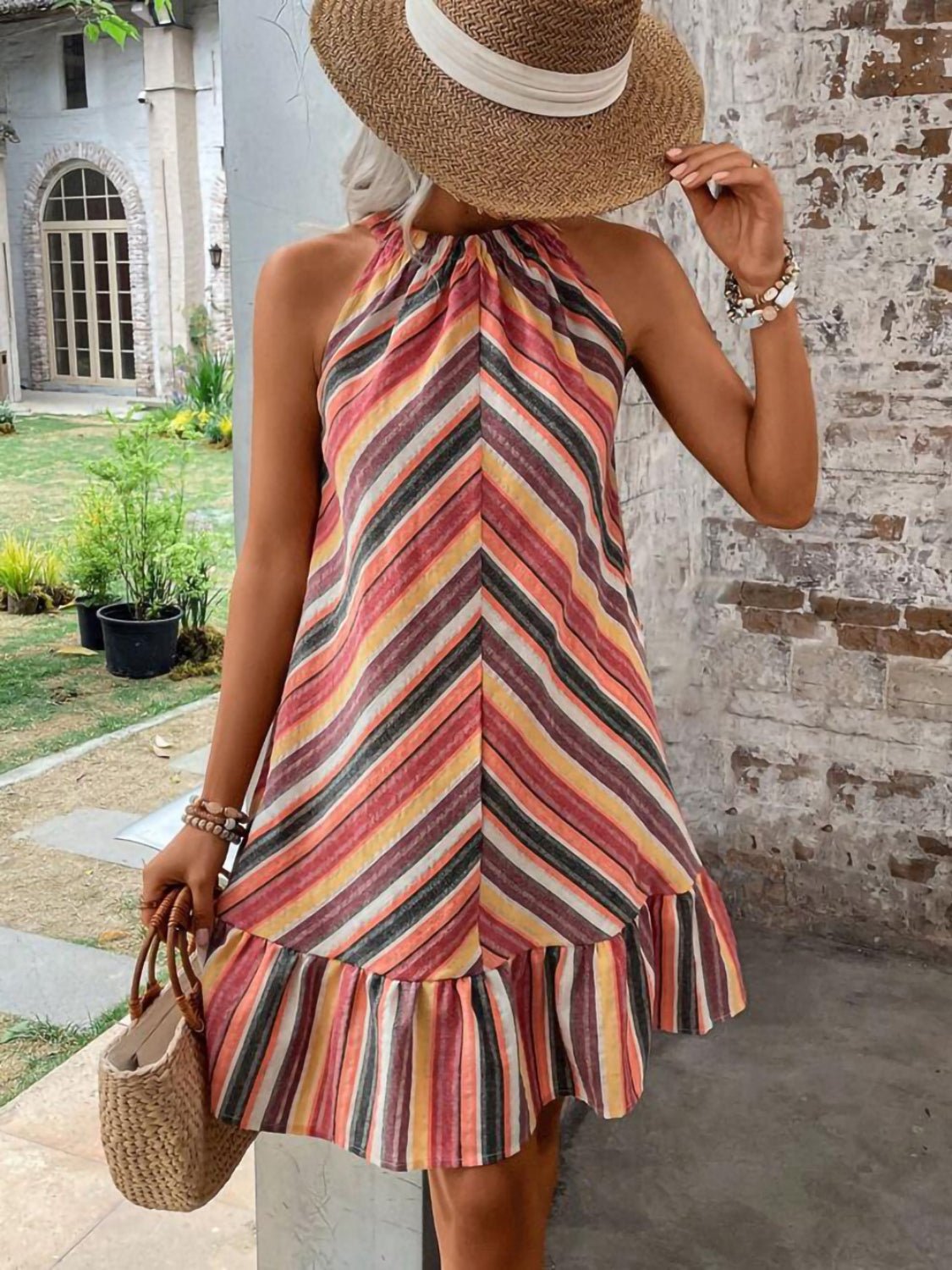 Striped Grecian Neck Dress - Bella Blue Styles