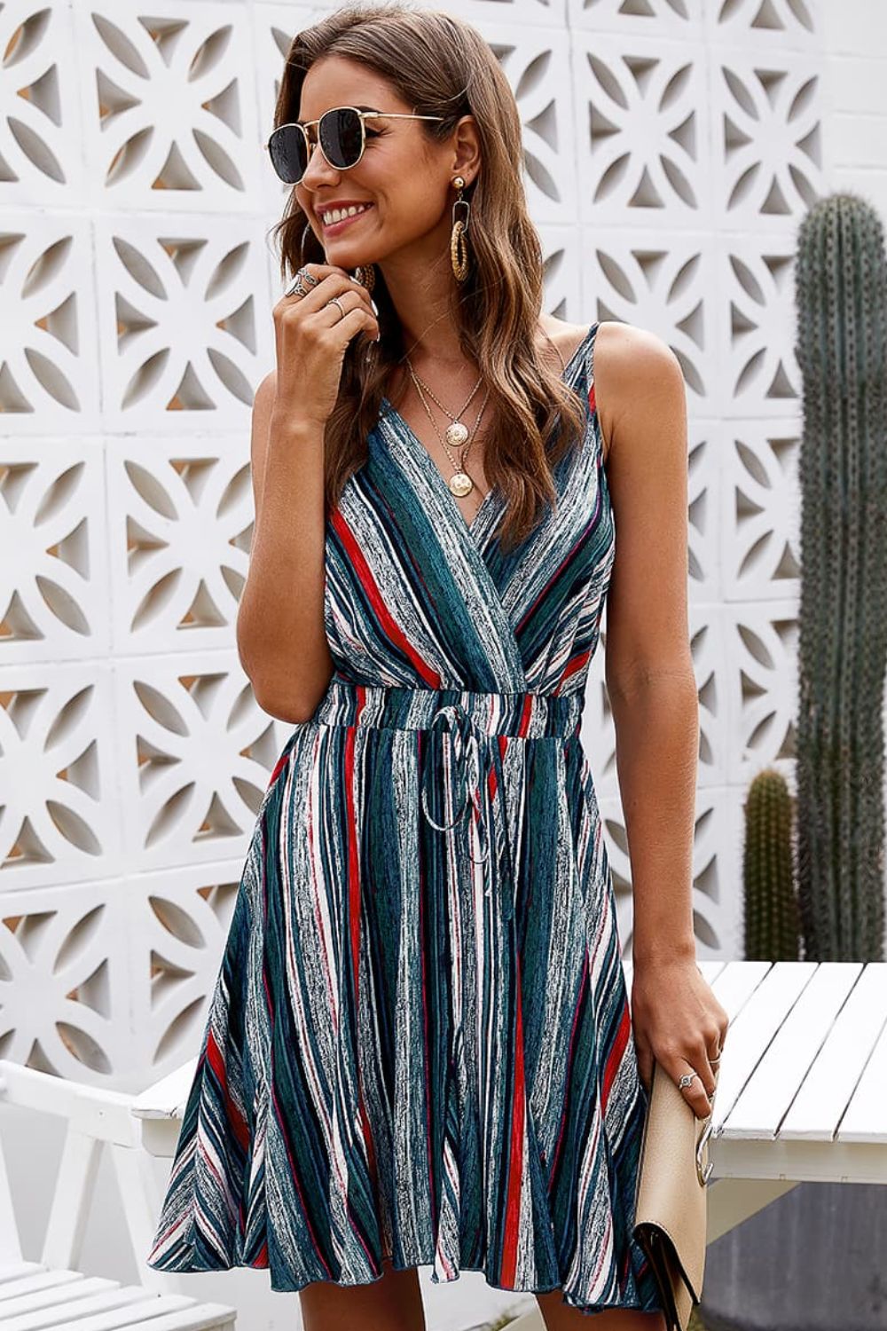 Striped Spaghetti Strap Mini Dress - Bella Blue Styles