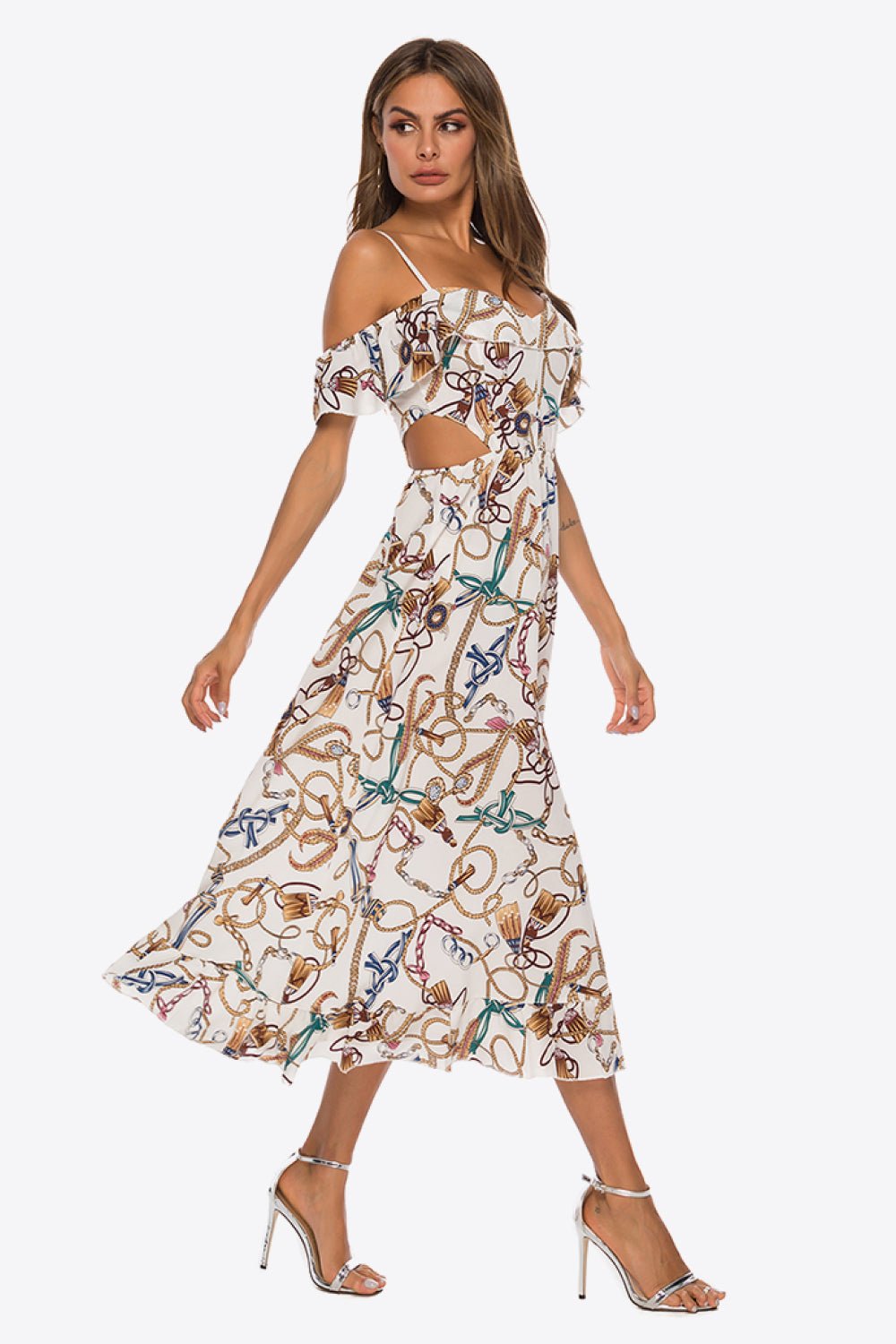 Sweetheart Cold-Shoulder Midi Dress - Bella Blue Styles