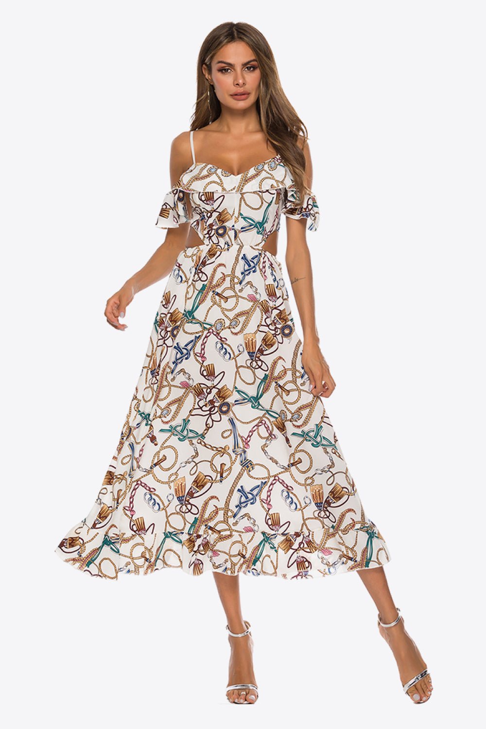 Sweetheart Cold-Shoulder Midi Dress - Bella Blue Styles