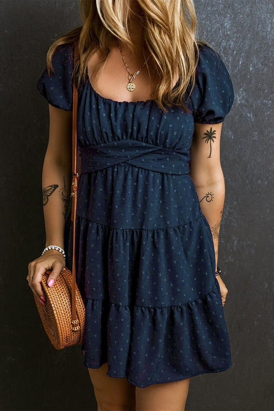 Swiss Dot Short Sleeve Mini Dress - Bella Blue Styles