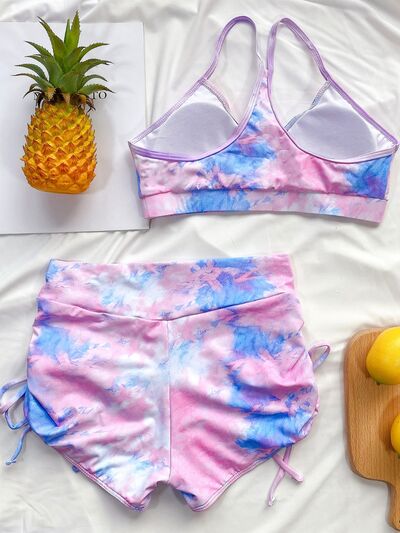 Tie-Dye Spaghetti Strap Top and Drawstring Shorts Swim Set - Bella Blue Styles