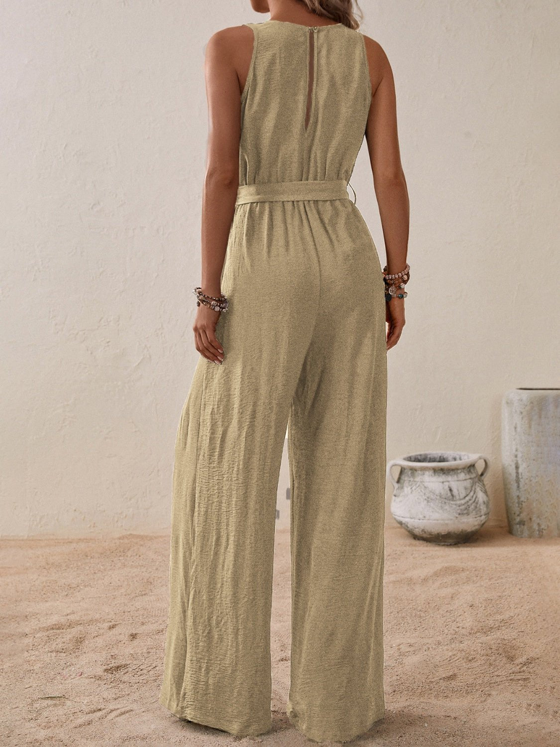 Tied Surplice Sleeveless Wide Leg Jumpsuit - Bella Blue Styles