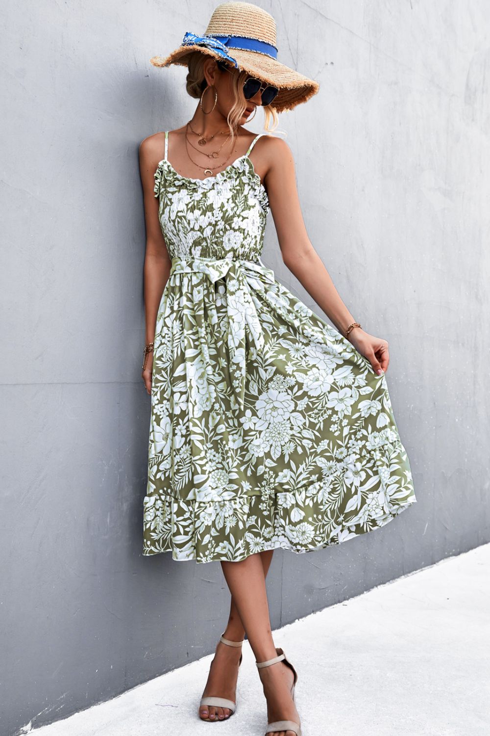 Tori Floral Spaghetti Strap Midi Dress - Bella Blue Styles