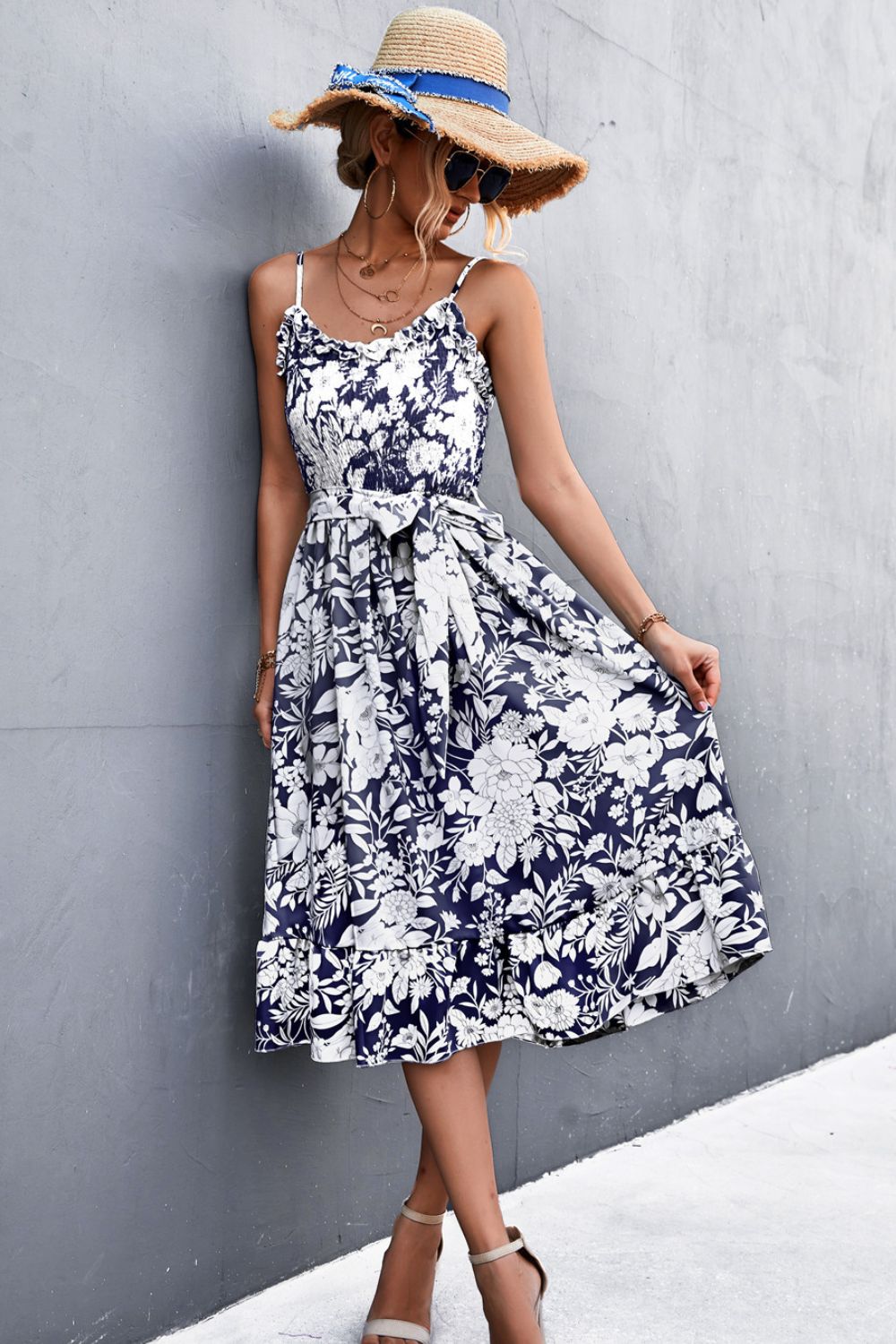 Tori Floral Spaghetti Strap Midi Dress - Bella Blue Styles