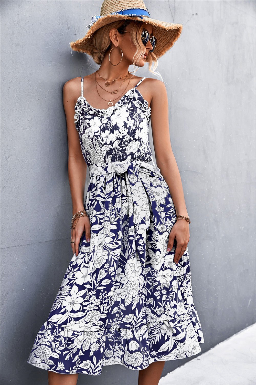 Tori Floral Spaghetti Strap Midi Dress - Bella Blue Styles