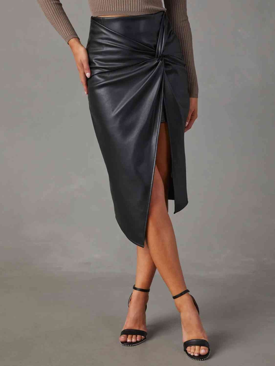 Twist Detail High Waist Skirt - Bella Blue Styles