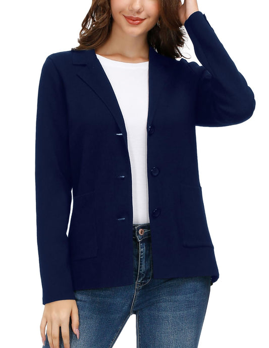 Versatile Business Work Office Suit Blazers Ladies Plus Size Stretch Casual Knit Jackets(XL, Navy Blue) - Bella Blue Styles