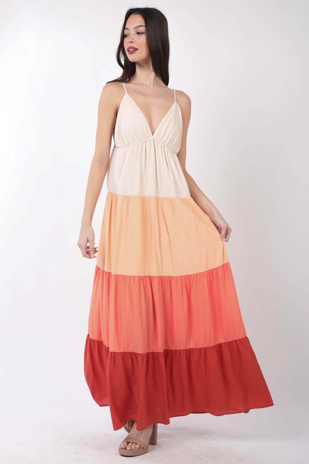 VERY J Color Block Tiered Maxi Cami Dress - Bella Blue Styles