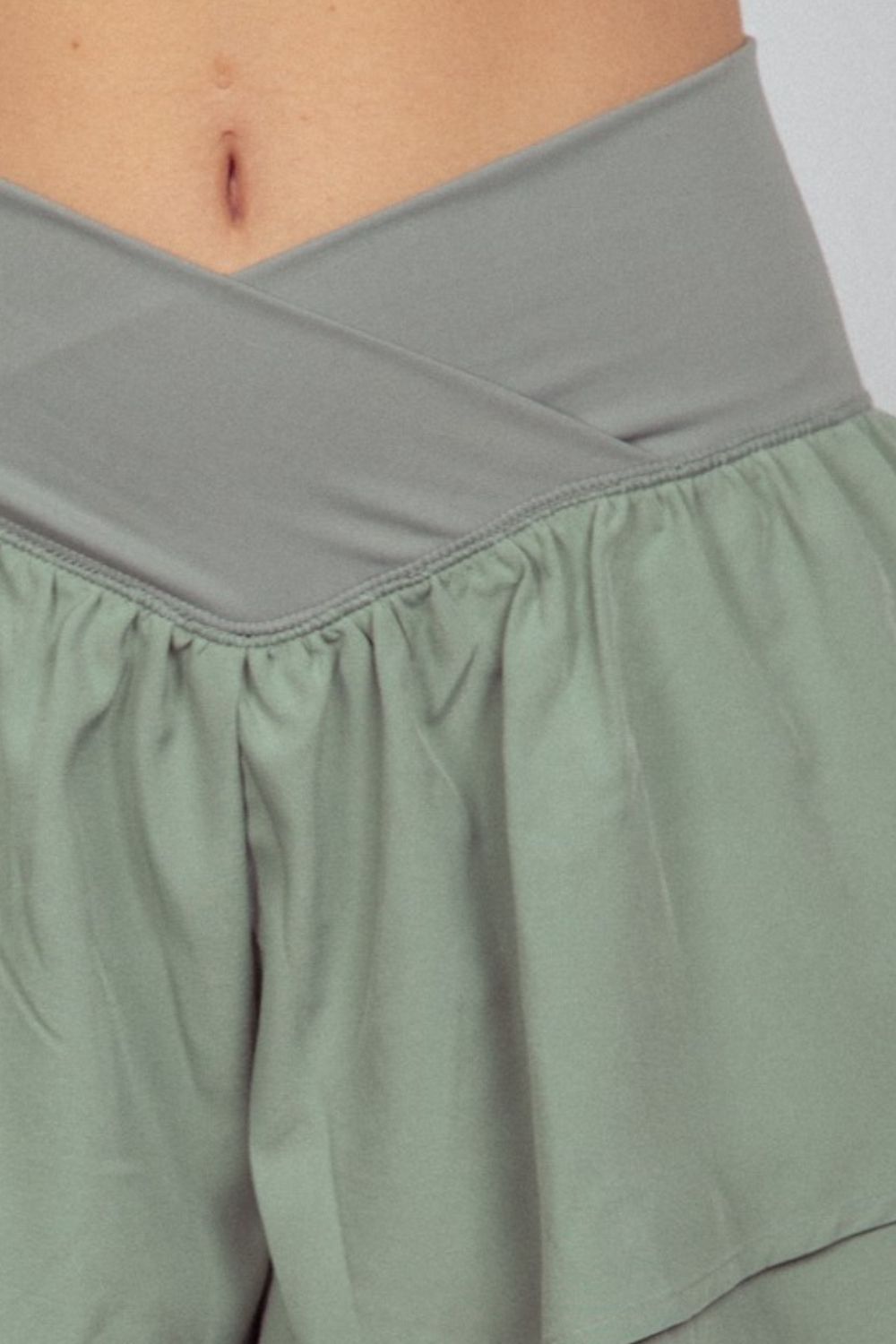 VERY J V - Shaped High Waist Layered Active Shorts Sage - Bella Blue Styles