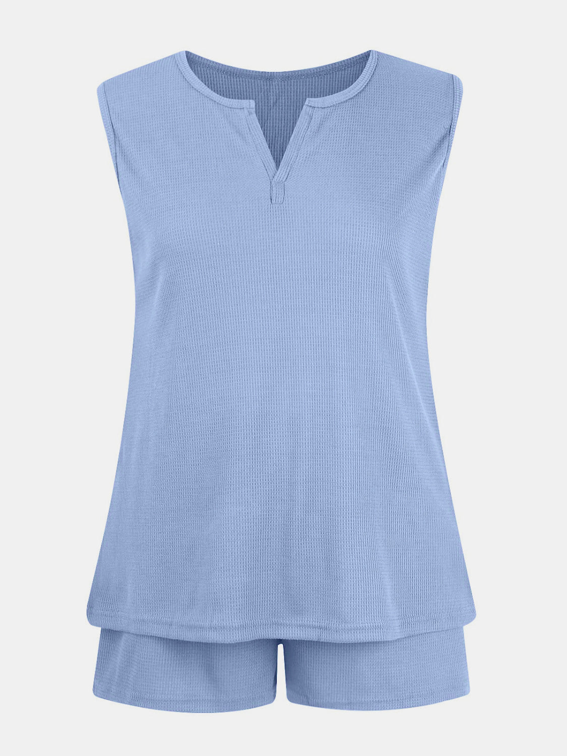 Waffle-Knit Notched Top and Shorts Set - Bella Blue Styles