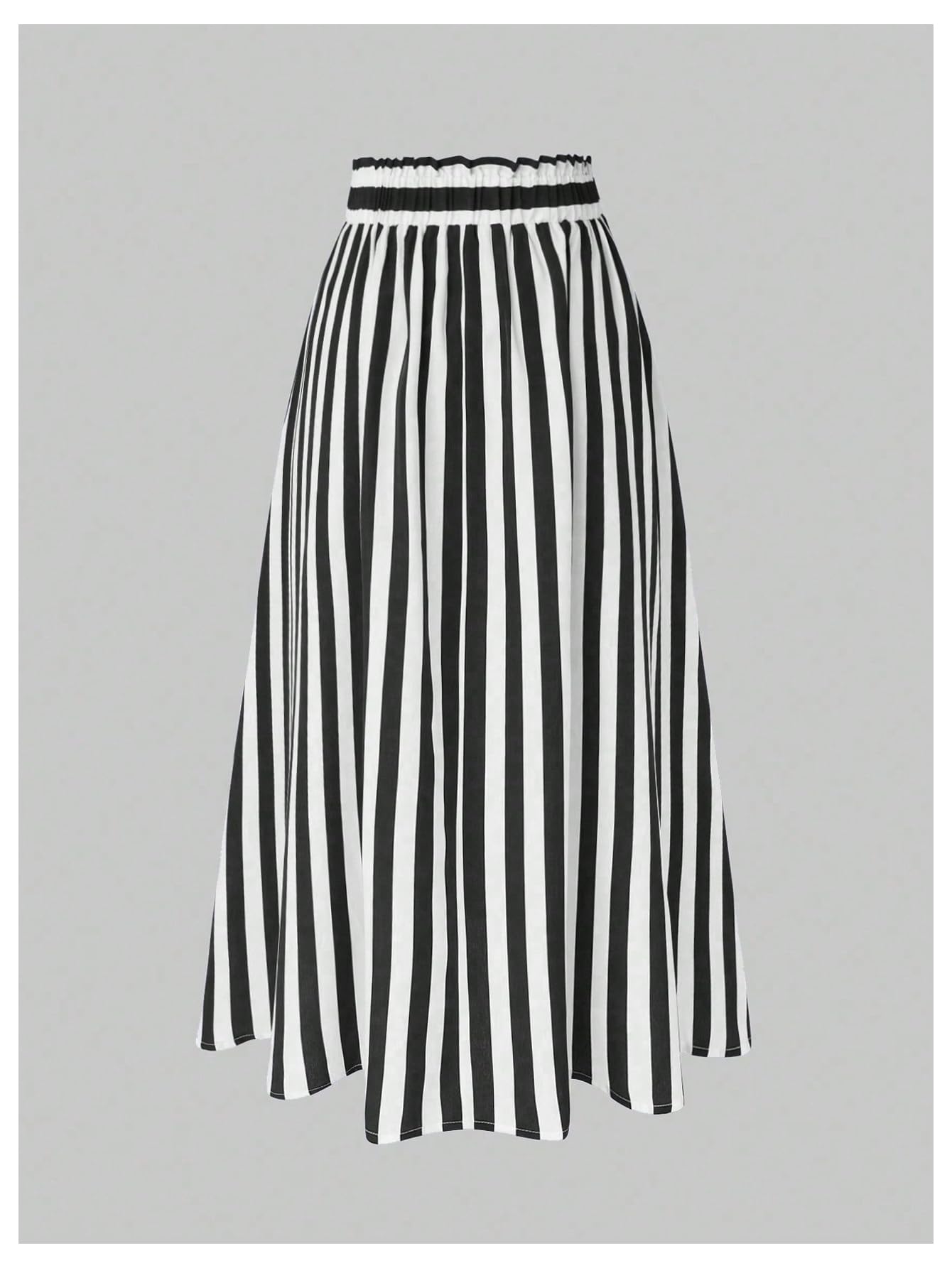 WDIRARA Women's Plus Size Striped Flare Button Front High Waist Pocket A Line Midi Skirt Black and White - Bella Blue Styles