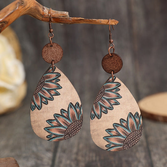 Wooden Iron Hook Dangle Earrings - Bella Blue Styles