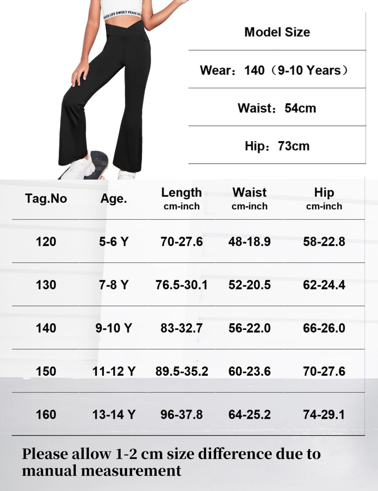 Zaclotre Girls Flare Leggings High Waisted V Crossover Casual Yoga Bell Bottoms with Pockets Pants for Kid Black - Bella Blue Styles