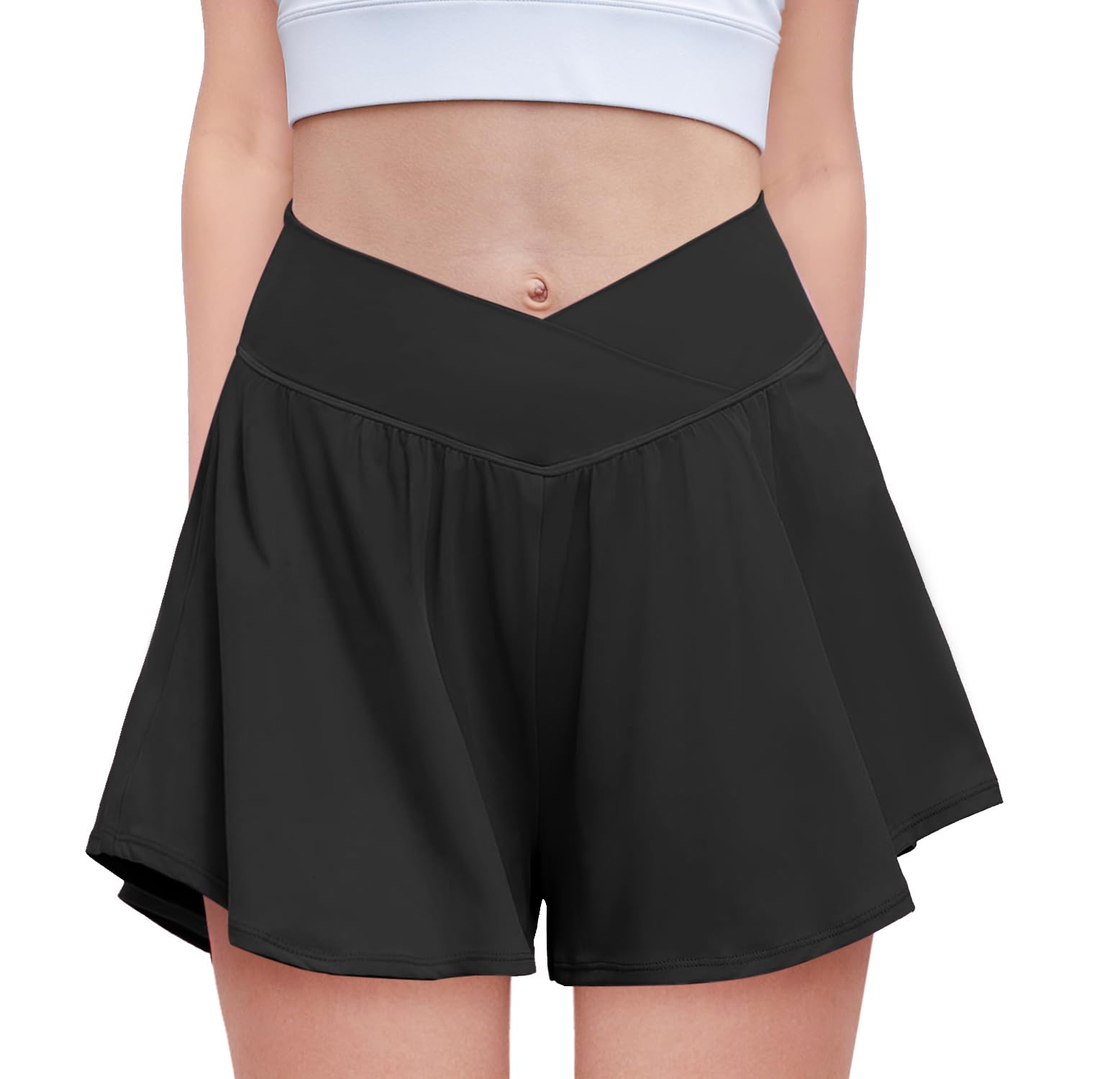 Zaclotre Girls Flowy Shorts with Spandex Liner V Crossover 2 in 1 Athletic Running Shorts with Pockets Kids Butterfly Skorts Black - Bella Blue Styles